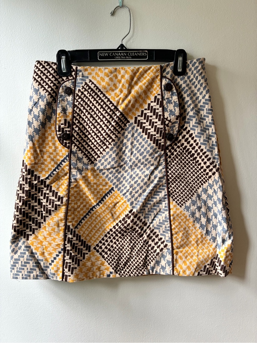 Maeve Patchwork Print Mini Skirt in Yellow, Brown & Cream